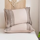 Taupe Pillowcases, Khaki Macrame Tassel Pillow Cases Set of 2, Soft Washed Microfiber, Taupe Decor Tassel Boho Pillow Cover, 2 Pack (King, Taupe Tassel)