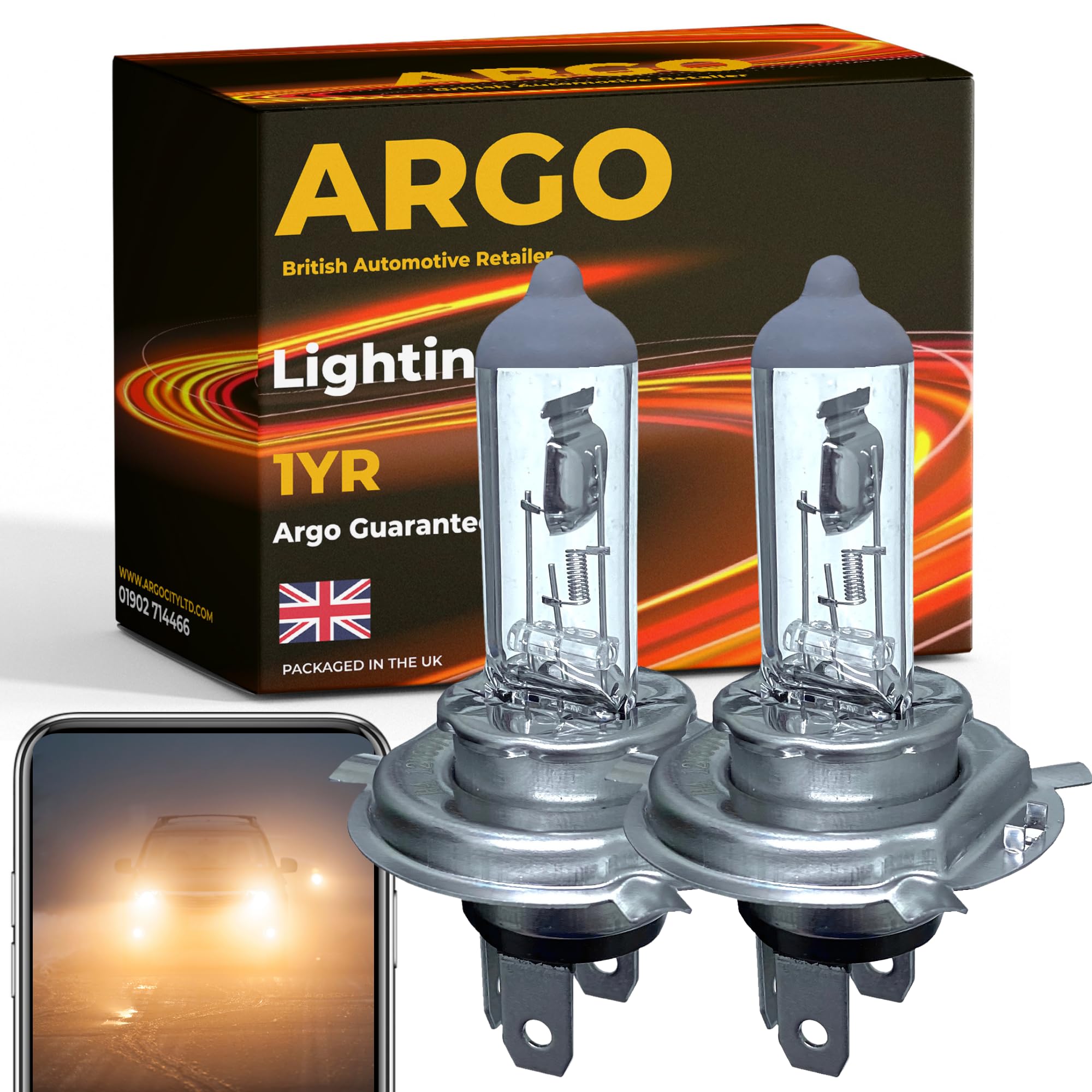 Argo H4 Headlight Bulbs (472) 55w Halogen 12v Car Headlight Bulb High Low Dipped Main Beam P43t Pure Light Original Quality Car Light Bulbs
