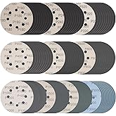 100 Pcs 5 Inch Sanding Discs Hook & Loop 8 Holes Wet Dry Sandpaper 180 240 320 400 600 800 1000 1500 2000 3000 Assortment Gri