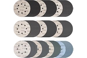 100 Pcs 5 Inch Sanding Discs Hook & Loop 8 Holes Wet Dry Sandpaper 180 240 320 400 600 800 1000 1500 2000 3000 Assortment Gri