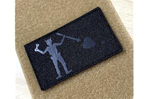 JUJUPUPS 2x3.5" Infrared IR Blackbeard Flag - Edward Teach Tactical Vest Patch Hook-Fastener Backing (Black)