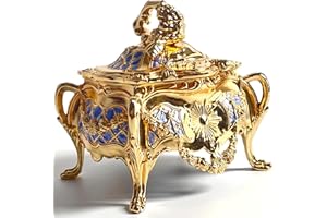 Truewon Metal Jewelry Chest Grapevine Handle Country Style Box Trinket Storage Ring Case Treasure Keepsake Gift for Girl (Golden Purple, Small)