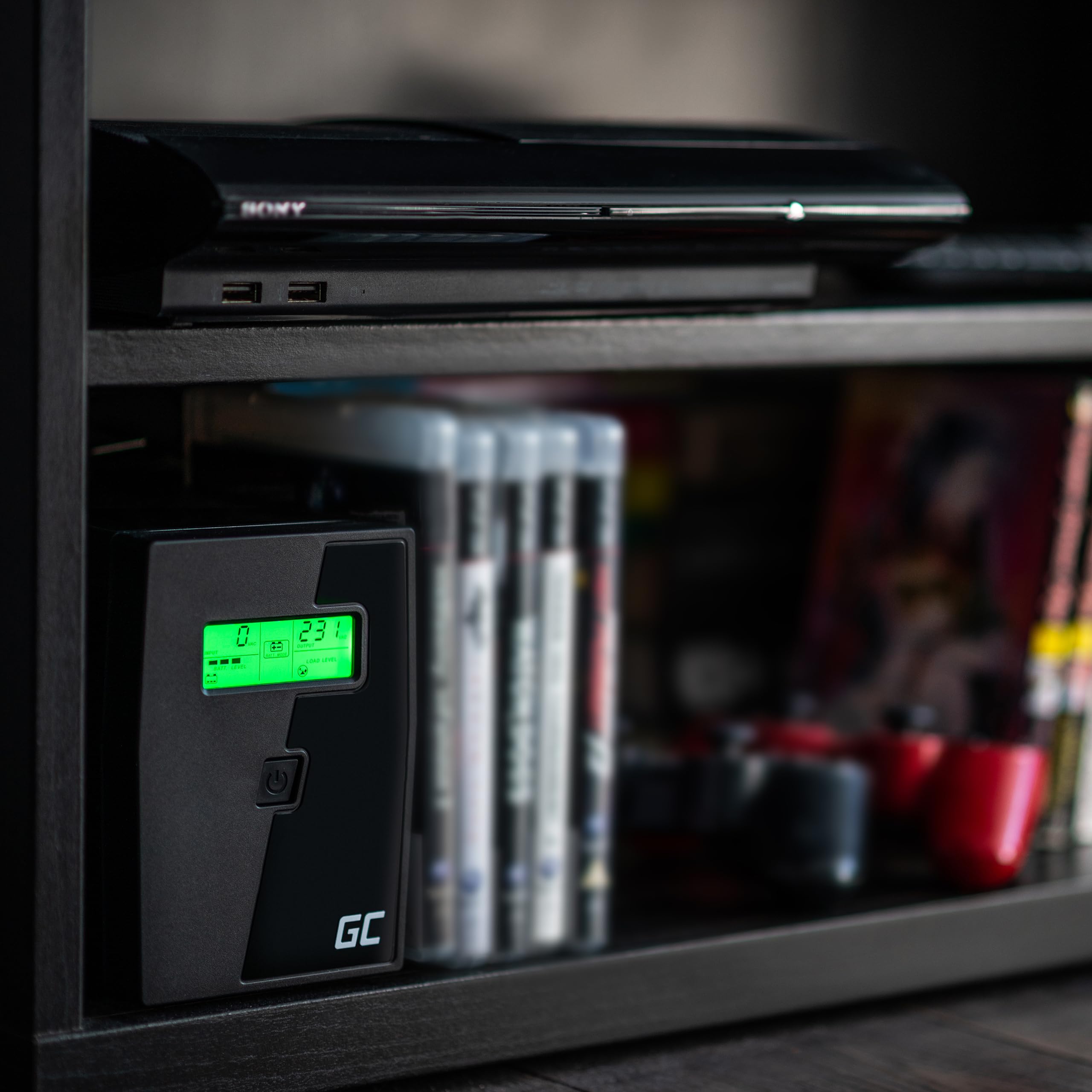 Green Cell USV 600-999VA 360W UPS Unterbrechungsfreie Stromversorgung mit spezielle Anwendung Überspannungsschutz 230V Line-Interactive Spannungsregelung AVR USV-Anlage USB/RJ11 2X Schuko LCD Display 9