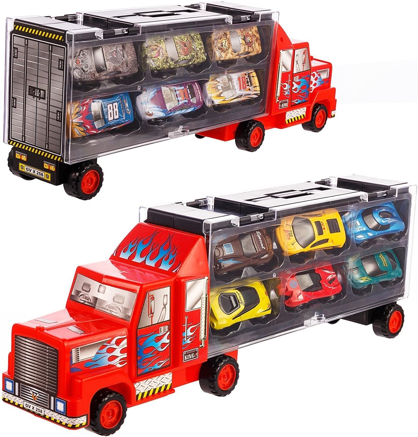 Transport Car Carrier Truck/diecast car Toy for Kids (Includes 6 Alloy Cars,3 Animal Cars,3 Number Cars and Traffic Accessories) (Construction Car)