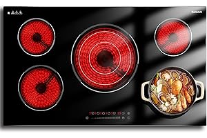 Karienvir 36 Inch Electric Cooktop, 5 Burner Electric Cooktop Bulit in, 9200W, 9 Power Levels, Electrics Stove with Timer, Safety Lock, Pause, 220V-240V Hard Wire