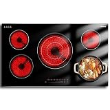 Karienvir 36 Inch Electric Cooktop, 5 Burner Electric Cooktop Bulit in, 9200W, 9 Power Levels, Electrics Stove with Timer, Safety Lock, Pause, 220V-240V Hard Wire