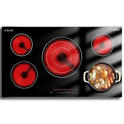 Karienvir 36 Inch Electric Cooktop, 5 Burner Electric Cooktop Bulit in, 9200W, 9 Power Levels, Electrics Stove with Timer, Safety Lock, Pause, 220V-240V Hard Wire