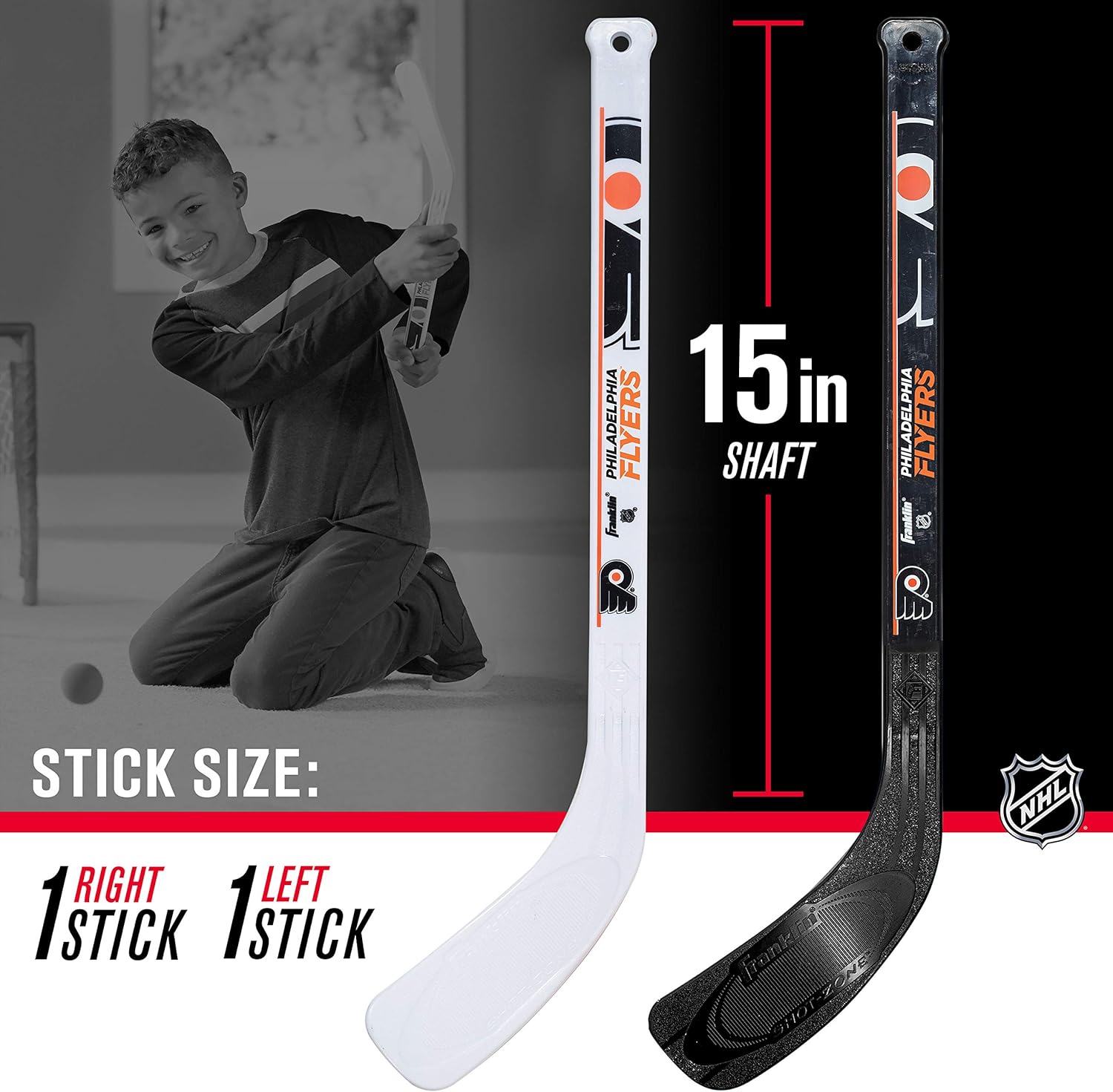 Franklin Sports NHL Philadelphia Flyers Mini Hockey Stick Set - NHL Team Knee Hockey Stick and Ball Set - Two Player Stick Set - Great Toy for Kids : Hockey Goals : Sports & Outdoors
