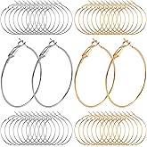 Pndeyo 48pcs Hoop Earrings Findings, Hypoallergenic Round Earring Loop, Open Beading Earrings Accessories Jewelry Making DIY Crafts 40mm- Gold & Silver