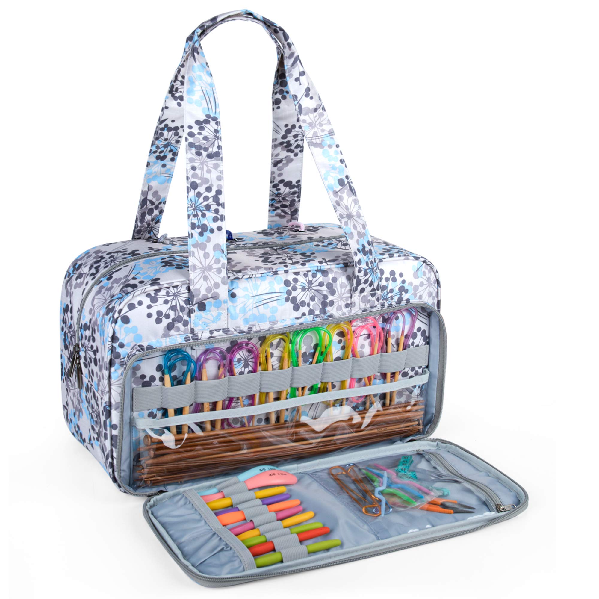 CURMIO Yarn Storage Bag, Knitting Tote Bag for Crochet Hooks, Knitting Project and Accessories, Ideal for Crochet Beginners and Knitting Lovers, Bag Only, Dandelion