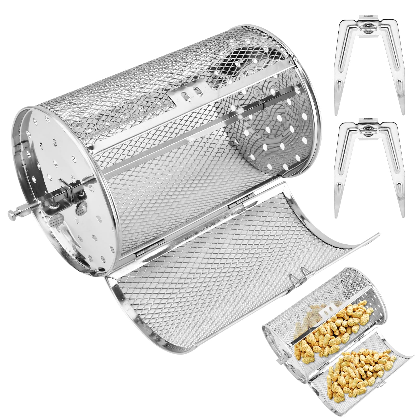 Photo 1 of Rotisserie Grill Basket: 360° Rotating Stainless Steel, Oven & Grill & Fixing Screws, Auto Wind-Up for Even Cooking – Fits Chicken, Veggies, Coffee Beans | Home & Backyard BBQ Cooks