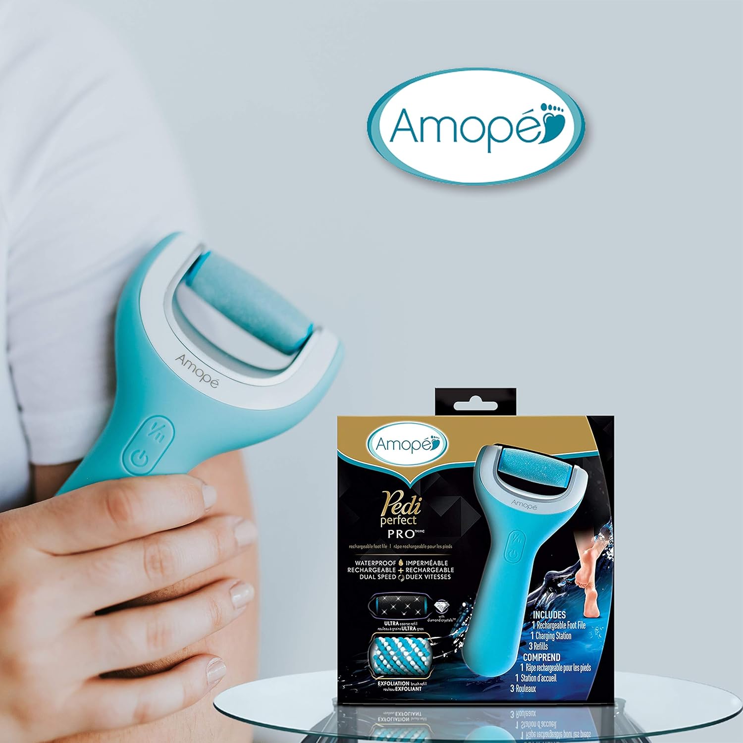 Amope Pedi Perfect Wet & Dry Foot File, Callous Remover for Feet, Hard and Dead Skin - Rechargeable & Waterproof (Packaging May Vary): Health & Personal Care