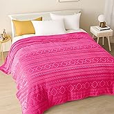 Exclusivo Mezcla Soft Hot Pink King Size Blanket, Lightweight Fleece Sofa Bed Blankets with Decorative Pattern for All Seasons, 90x104 Inches