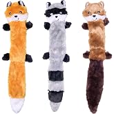 ZippyPaws Skinny Peltz No Stuffing Dog Toy Pack to Keep Them Busy - 18" | For Medium and Large Dogs, Squeaky Pet Toys, Unstuffed Chew Toys, Soft Plush Variety Pack, Fox, Raccoon, and Squirrel
