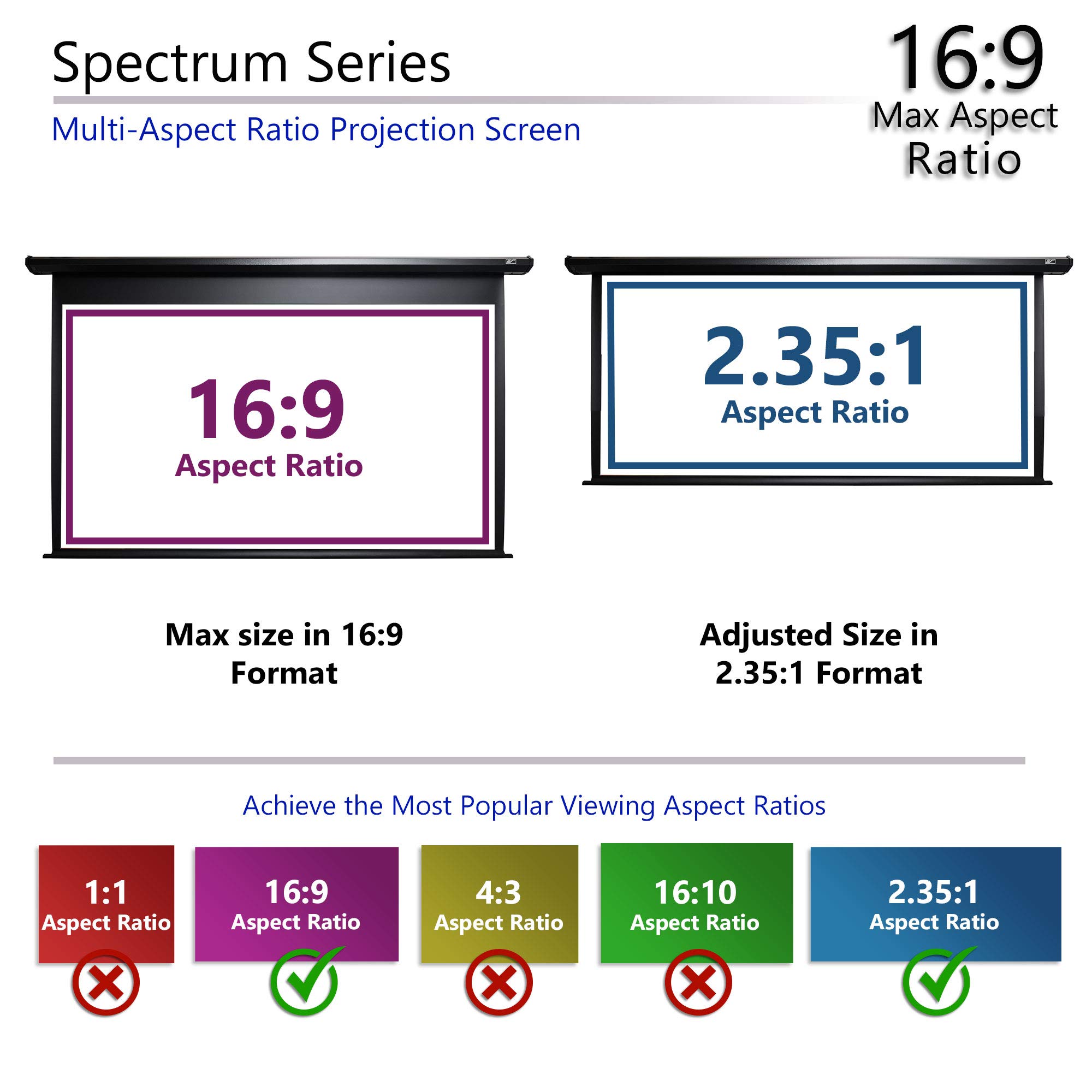 Elite Screens Spectrum Electric Motorized Projector Screen with Multi Aspect Ratio Function Max