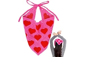 hoyuwak Crochet Head Scarf Bandanas Heart Headbands Hair Scarf Head Coverings Rose Red Hair Accessories for Women Hair Styling Valentine's Day Holiday Decor