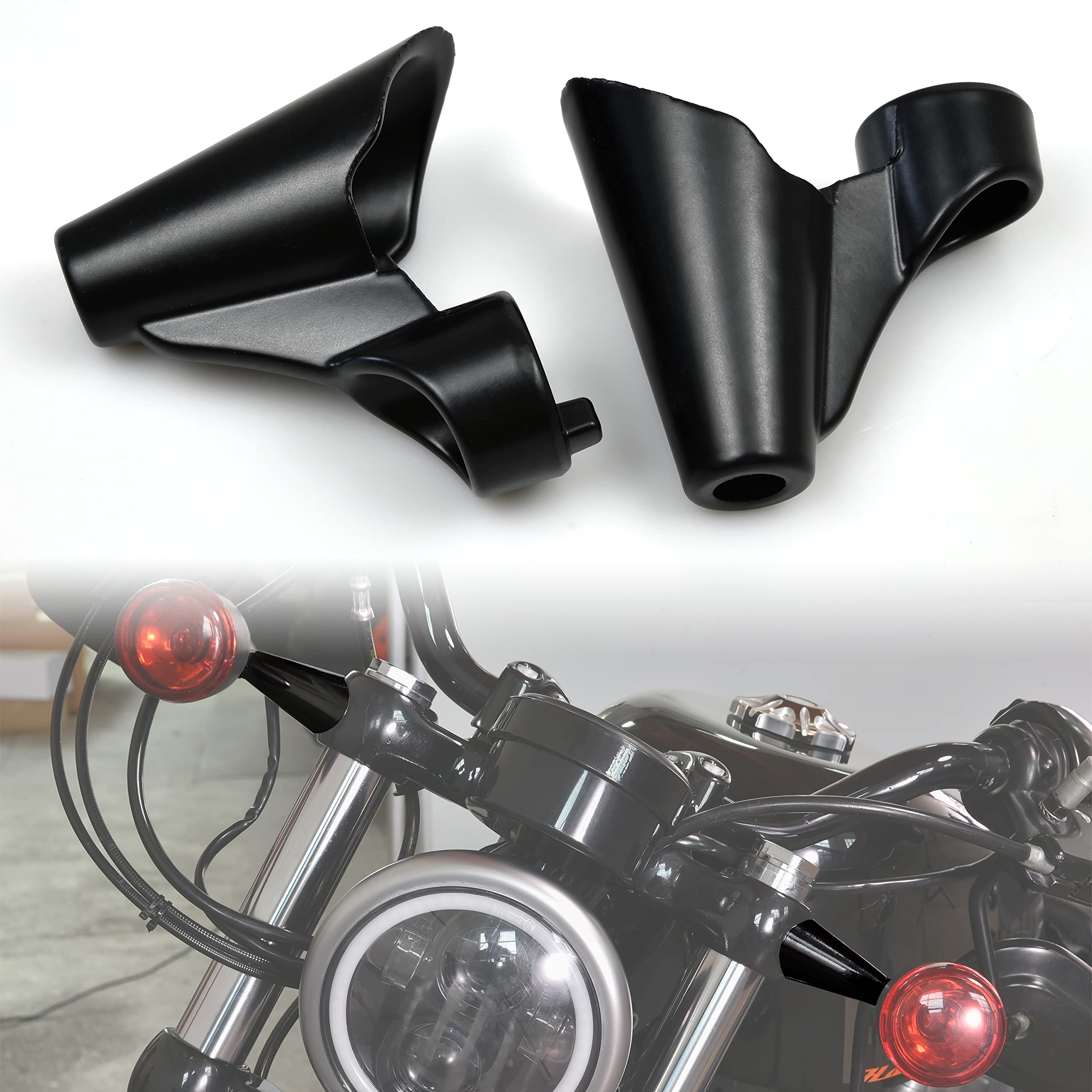 Photo 1 of VEISUTOR Front Turn Signal Mounts Relocation Kit for Sportster XL1200X 2010-2015, Black Motorcycle Turn Signal Indicator Relocation for Harley Sportster XL1200X 2010-2015 Accessories (2PCS)