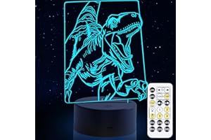 OBOIST Dinosaur Night Light, 3D LED Night Lamp for Boys -DinosaursThemed Room Lamps, Optical Illusion Lamp with Remote Control, Perfect for Kids' Room Décor, Cool Gifts for Dinosaur Lovers (Velociraptor 1)