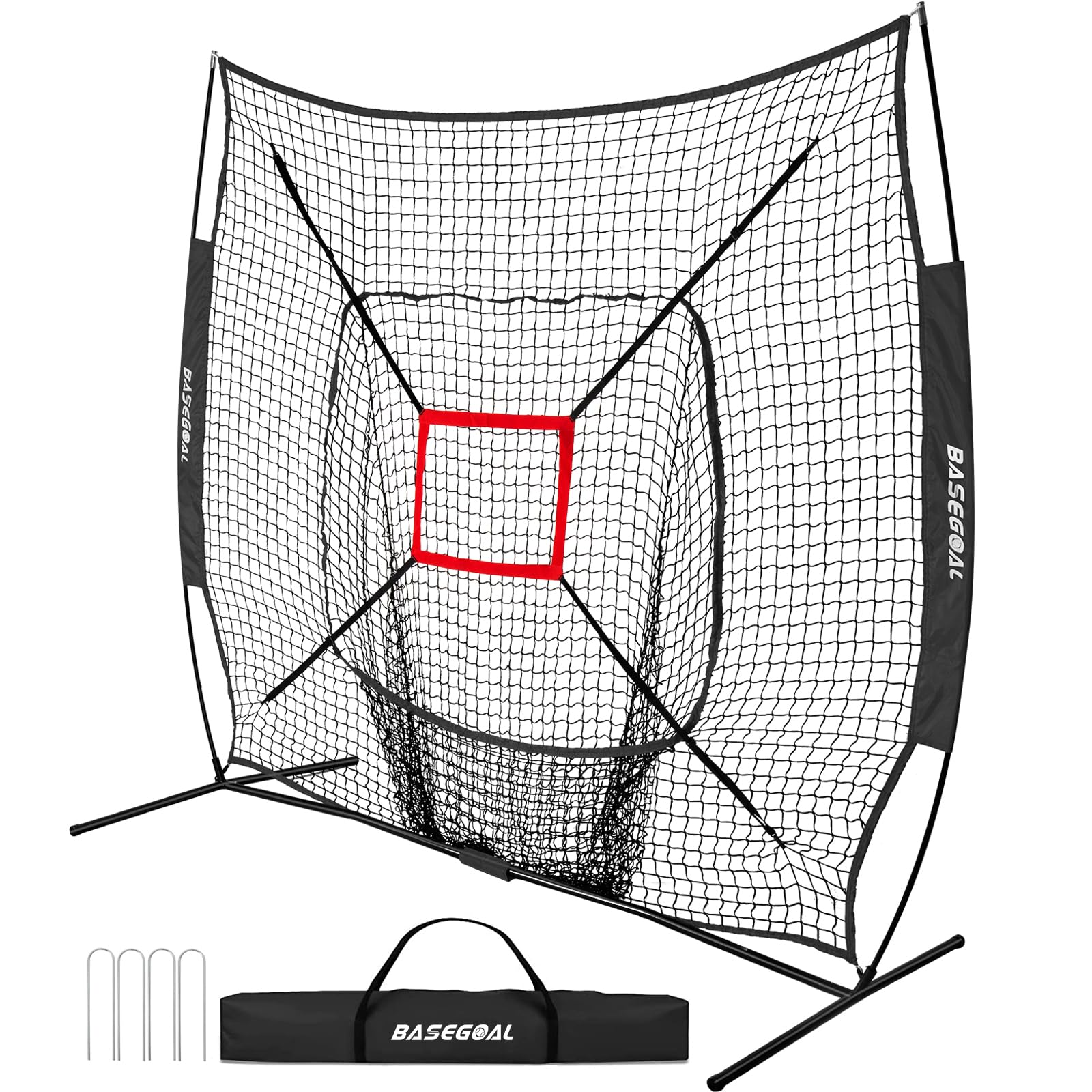 Photo 1 of **NET ONLY** BaseGoal 7'×7' Baseball Softball Practice Net,Baseball Backstop,for Hitting Pitching Batting Catching with Bow Frame,Bonus Strike Zone (Black)
