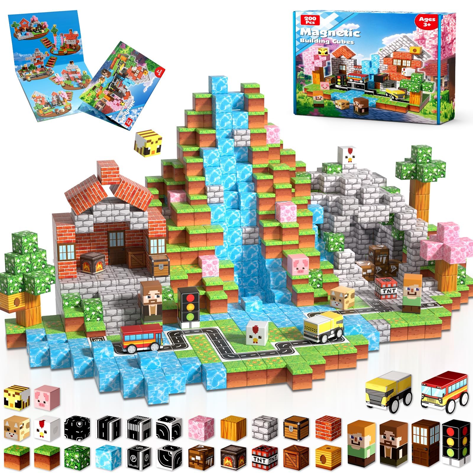 Magneverse 200Pcs Magnetic Blocks - Magnet Toys for Kids, Magnetic Building Cubes, Stacking STEM Toys for School Acitivities, Birthday Xmas Gifts for Boys and Girls Age 3 4 5 6 7 8 9Years Old