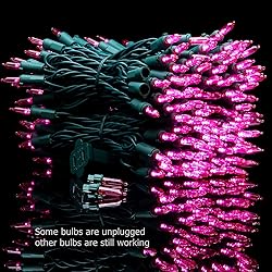 YULETIME Pink LED Christmas Lights with Green