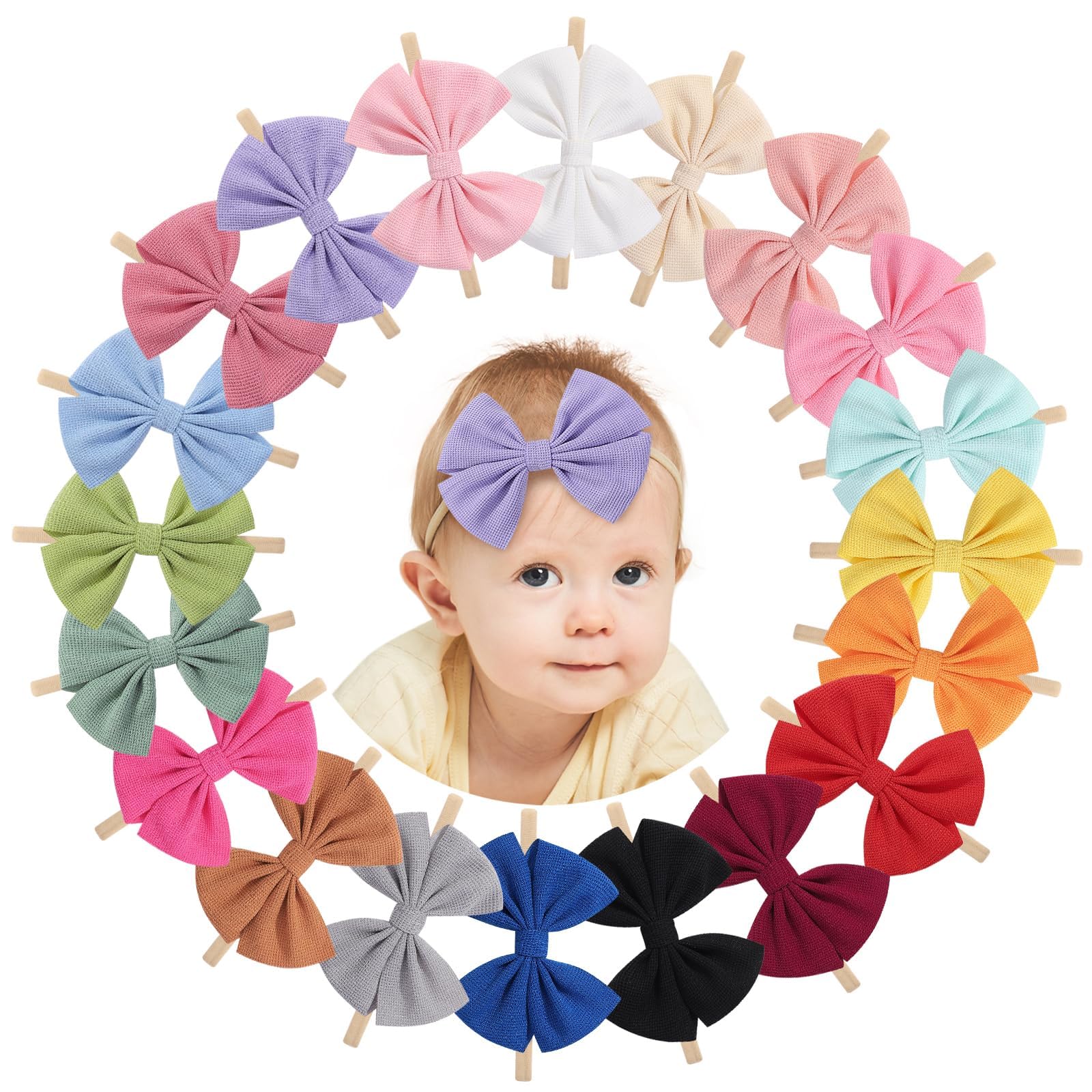 Photo 1 of doboi 20PCS Baby Girls Headbands Hair Bows Nylon Hairbands Hair Accessories for Newborn Infant Toddlers Little Girls