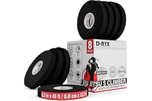D-NYX 8 Pack Finger Tape Athletic Sports Wrap | 0.3” x 45 Feet for Rock Climbing BJJ Jiu Jitsu Grappling MMA Martial Arts Volleyball Weight Training Wrestling Hand Tape Black