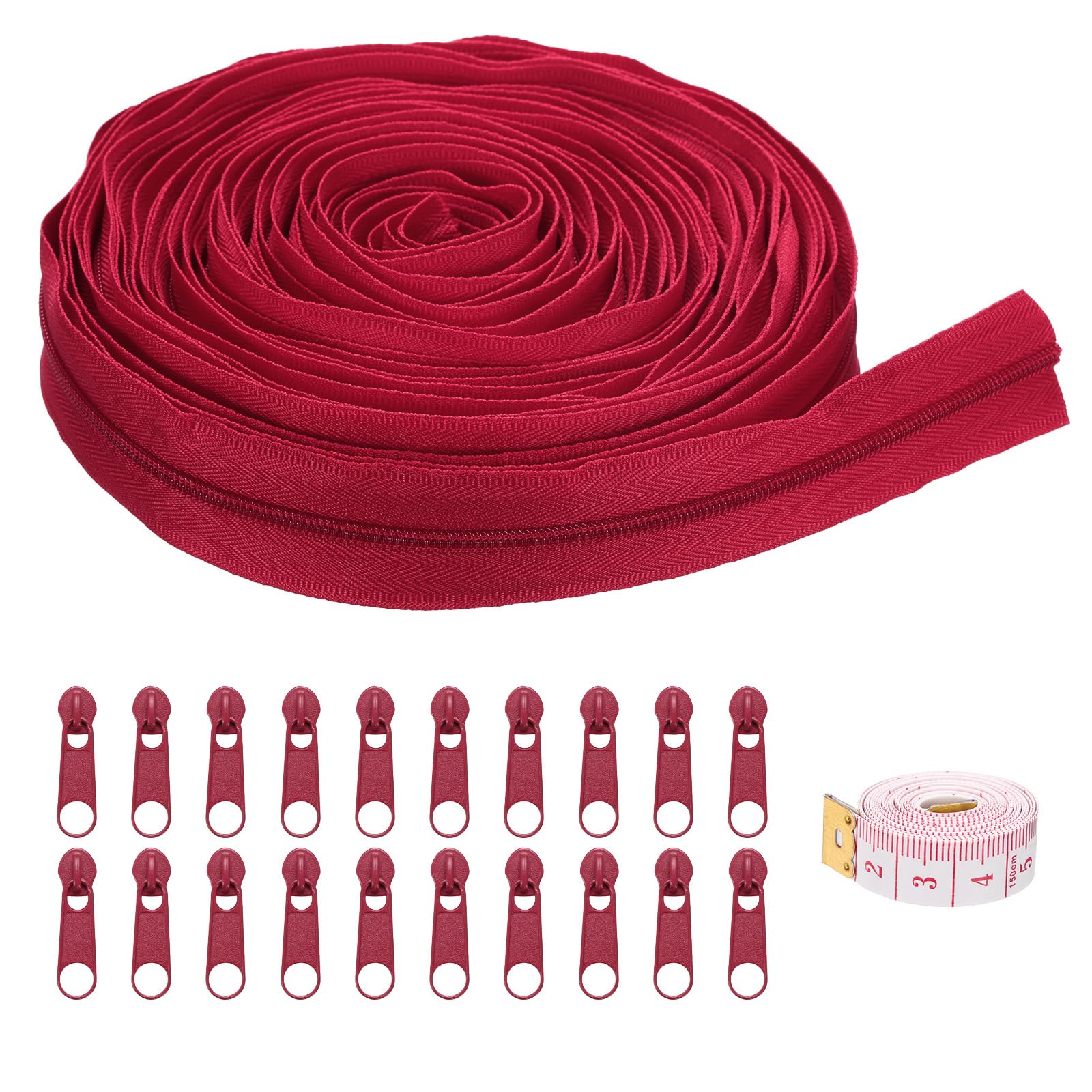 uxcell #3 10 Yards Nylon Coil Zippers, Bulk Coil Zipper by The Yards with 20 Pcs Zippers Sliders and Ruler for DIY Tailor Sewing Craft Bag Clothes, Bright Red