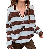 SweatyRocks Women's Oversized Striped Collared Sweater Casual Long Sleeve Drop Shoulder Knit Pullover Tops