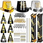 Harsever New Years Eve Party Supplies 2026 94PCS Happy New Years Decoration Hats Headband for 2026 Party Props Festival Decorations Count Down NYE Party Supplies Favors (Black Gold -1)