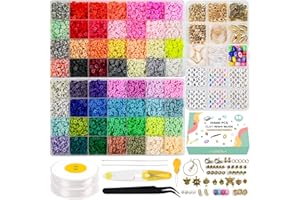 Anyo 14600pcs Clay Beads for Bracelets Making Kit, 56 Colors Polymer Heishi Flat Clay Beads Charms for Jewelry Earring Making Kit Face Letter Beads with Necklace Strings Stuff Gift for Girls 8-12