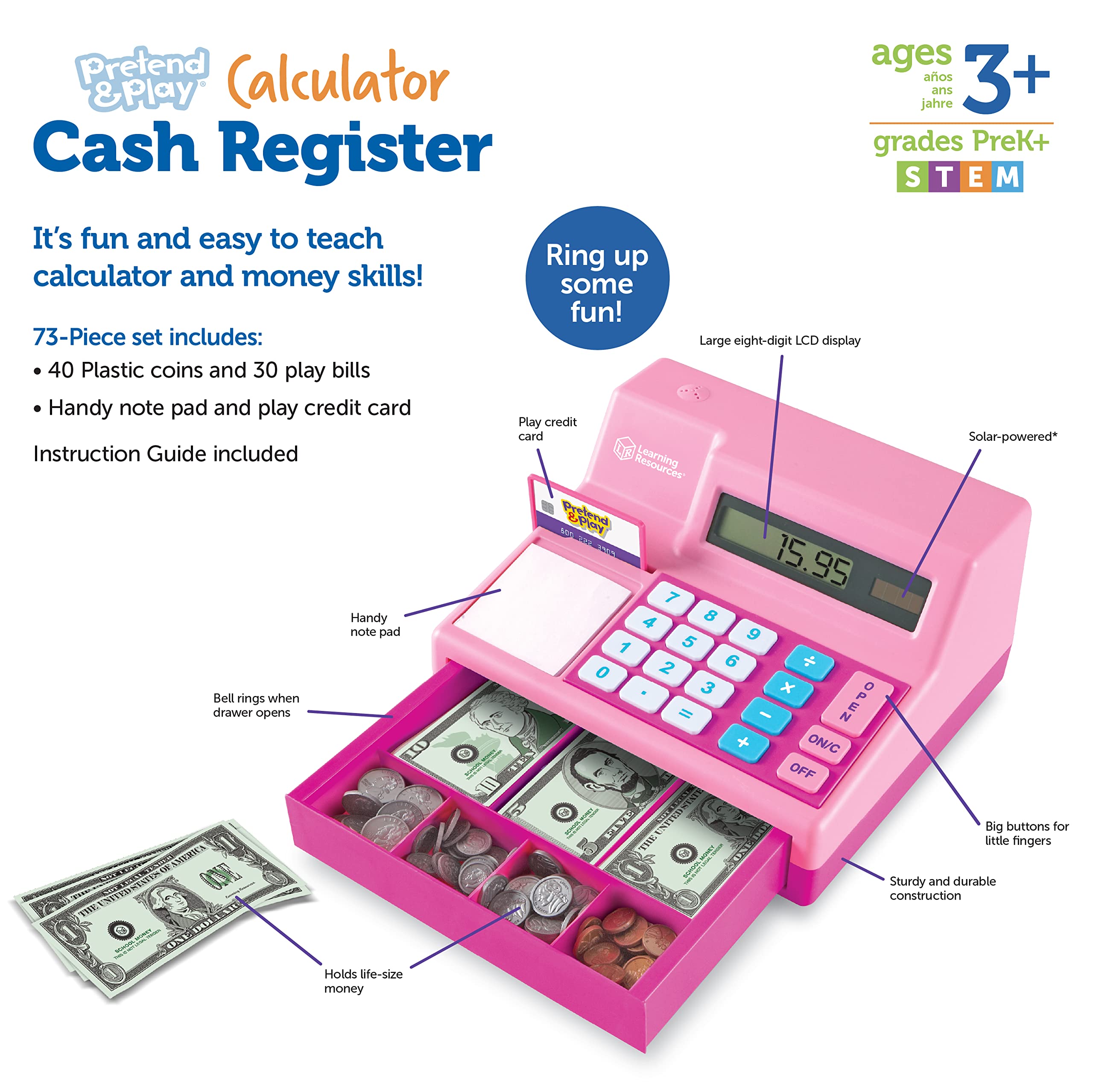 Learning Resources Pretend & Play Calculator Cash Register Pink 73