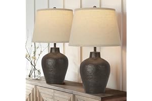BRIGHTWE Farmhouse Rustic Table Lamps Set of 2 for Bedroom Living Room End Table Dark Brown Terracotta Nightstand Lamps Bedside Lamps Home Decor 21” Tall, Bulbs Included