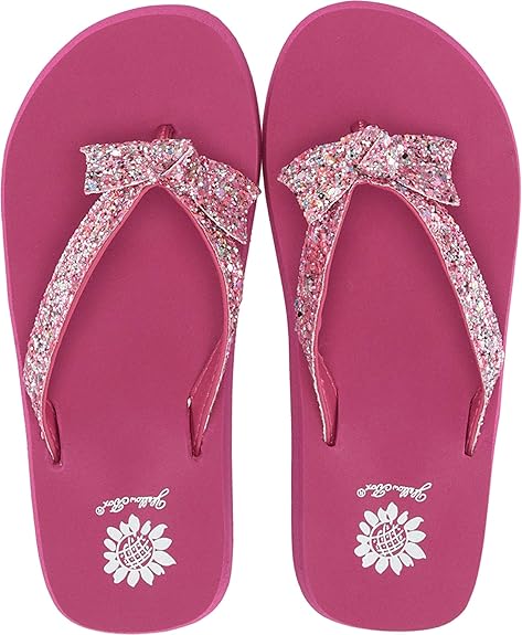 girls yellow box flip flops