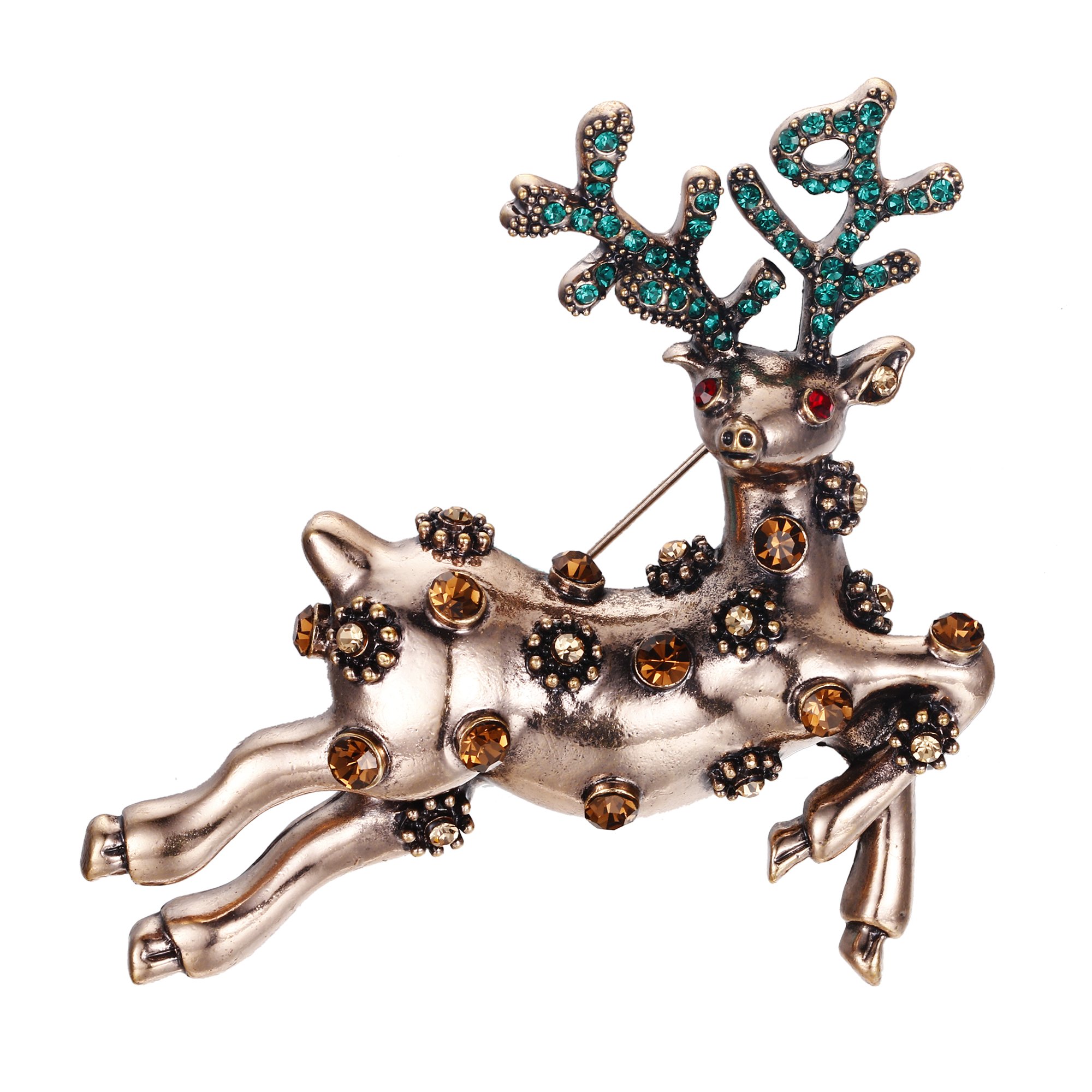 Ever Faith Women's Crystal Vintage Cute Running Sika Deer Animal Brooch Black Antique Silver-Tone