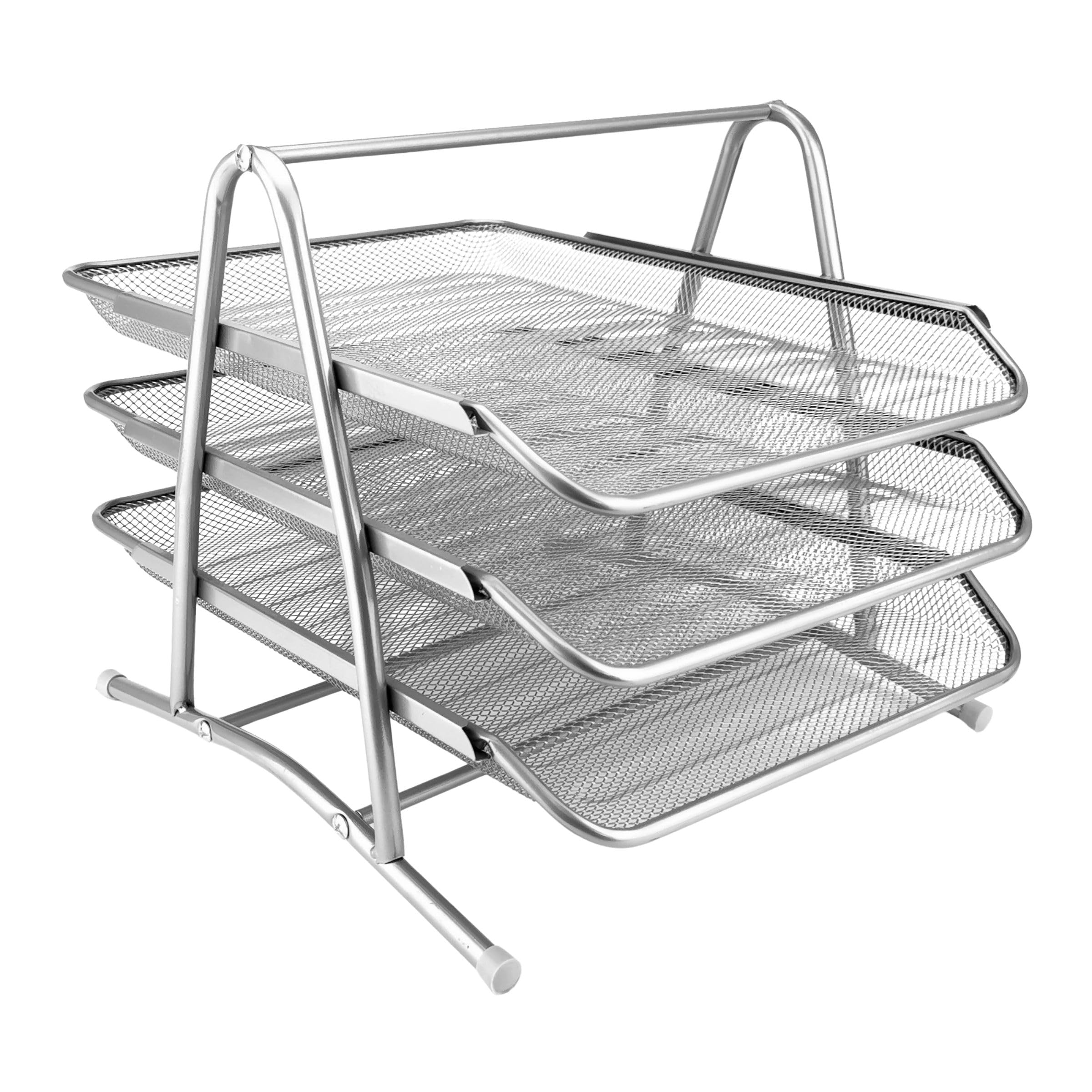 D.RECT - Metal Storage compartments | Office Desk Organizer | Document Drawers | A4 Document Tray | Organizer Mesh | Office Drawer Organization System, Silver