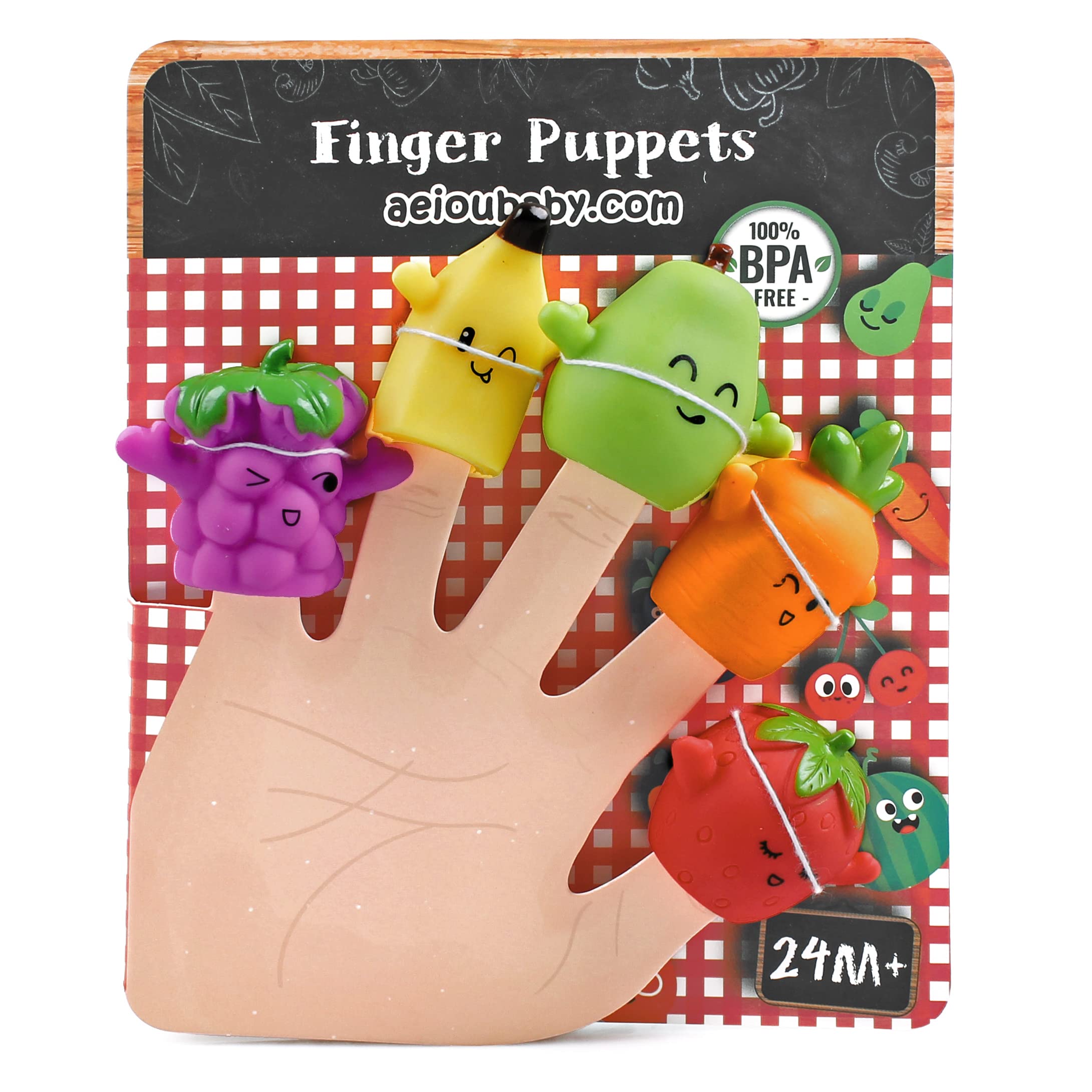 Finger Puppets for children and babies | 5 Fruits and Vegetables | BPA-free PVC Puppets | Bath Toys | Hand Puppets | Stories