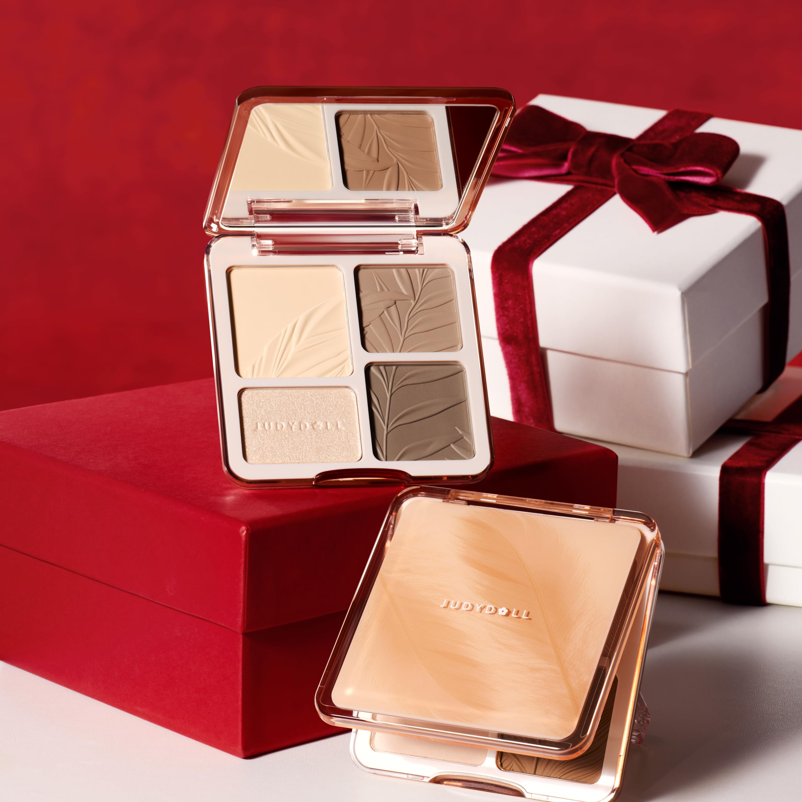 JUDYDOLL Highlight & Contour Palette, All-in-One Matte Highlighter Contour Compact, Blendable Face Makeup for Beginners, for Warm Skin Tone, Stocking Stuffers (02 Tree Shadow Palette)