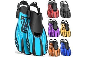 Otowaving Snorkel Fins Diving Fins Adjustable Buckles Open Heel Swim Flippers Travel Size Short Swim Fins for Snorkeling Diving Swimming Adult Men Womens