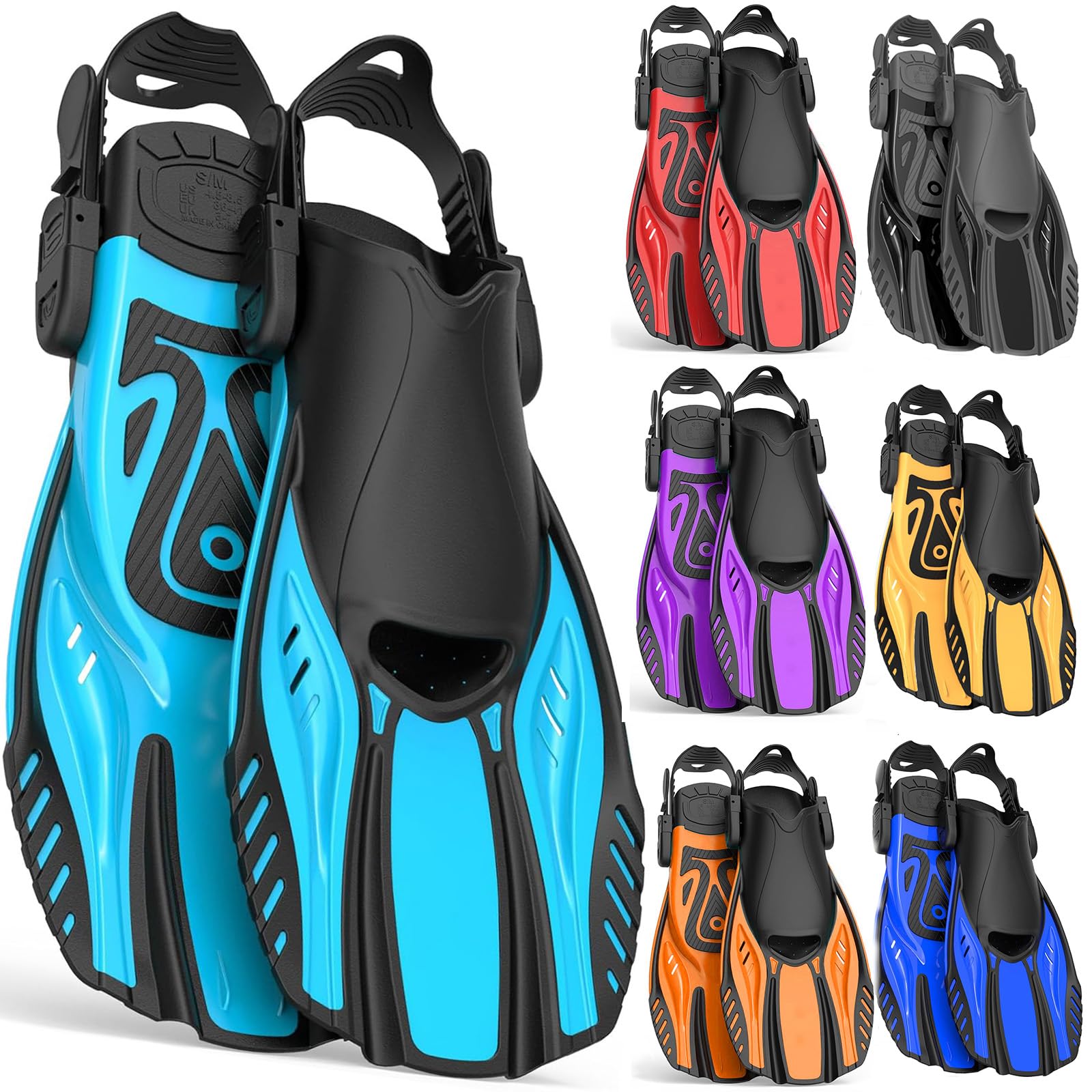 Photo 1 of Otowaving Snorkel Fins Diving Fins Adjustable Buckles Open Heel Swim Flippers Travel Size Short Swim Fins for Snorkeling Diving Swimming Adult Men Women's