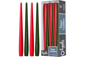 Hyoola Christmas Candles - Green and Red Taper Candles 10 Inch Dripless, 12 Pack Unscented Holiday Candles - European Made