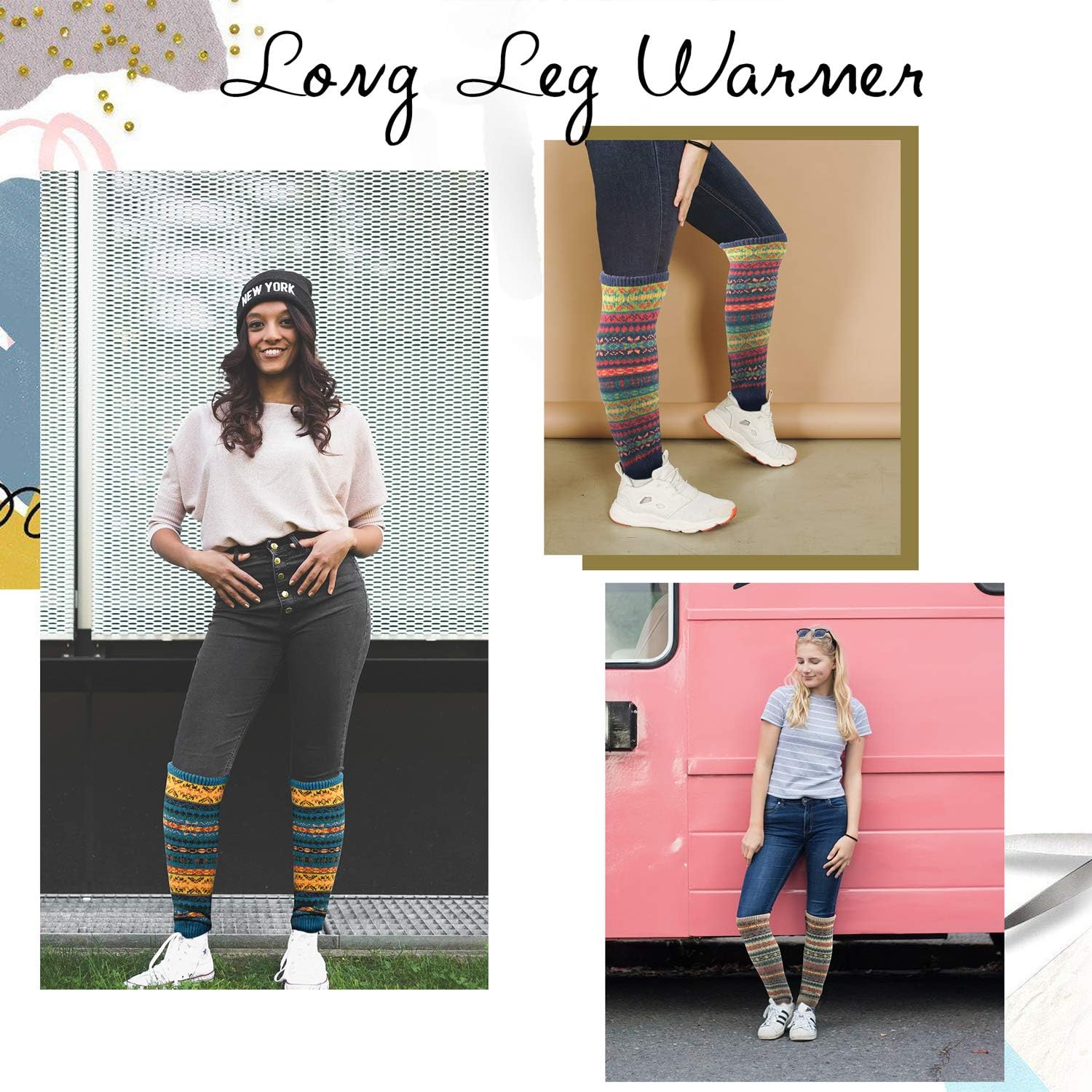 Zando Women Girls Bohemian Long Leg Warmer Winter Fashion Knitted Warm Boot Thigh High Socks A Black & Khaki & Navy One Size at  Women’s Clothing store