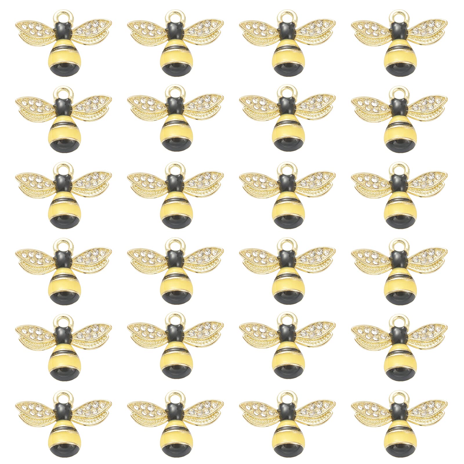 SUNNYCLUE 1 Box 24PCS Alloy Enamel Bee Charms Gold Honey Bees with Crystal Rhinestone Pendant for Jewelry Making Charm Necklaces Bracelets Earrings DIY Crafting Supplies Accessories