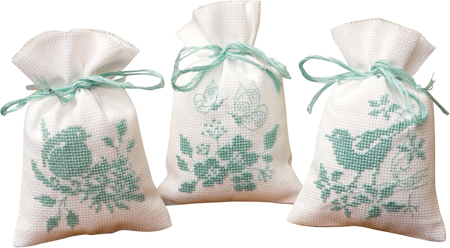 Vervaco Pot Pourri Bags Birds and Blossoms (Set of 3), White
