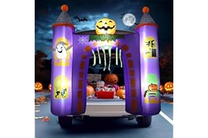 ZPISF 6 FT Halloween Inflatables Outdoor Decorations, Trunk or Treat Car Decorations, Blow Ups Haunted Castle with Built-in LEDs for Halloween Decor