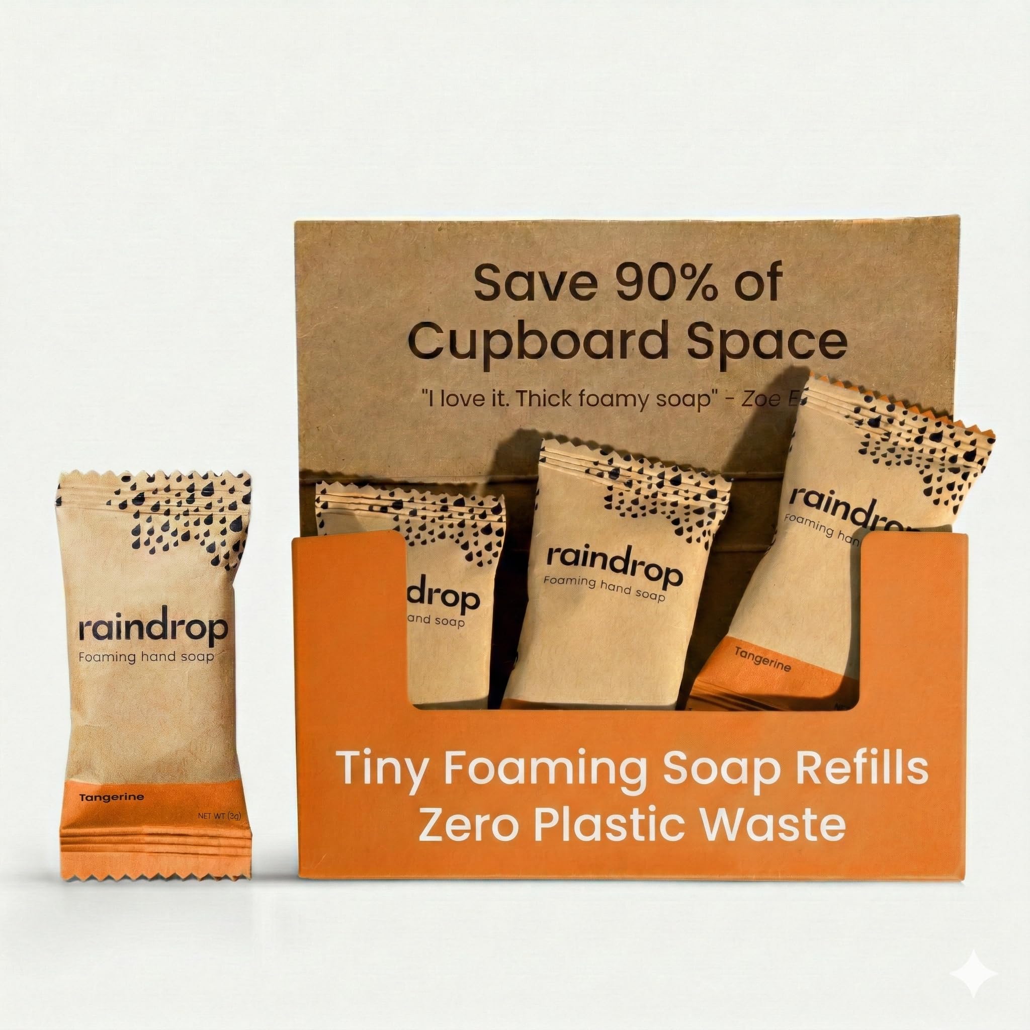 Raindrop Sustainable 4x Eco-friendly Hand Wash Refill Tablets, 1 Tablet = 1 Bottle of Soap 300 ml, Tangerine scented