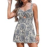 CUPSHE Women's Summer Rompers Casual Sleeveless V Neck Shorts Twist Front Jumpsuits Vacation Beach Outfits Overalls