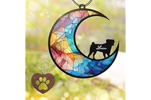 VINATIMES 6'' Pug Dog Memorial Suncatcher Personalized Name Dog Breeds Pet Ornament Window Car Hanging, Sympathy Gift for Loss of Pet Passed Away Remembrance Gifts for Dog Lovers Home Decor SCD-B5-6-59