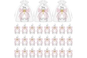 Newtay Holy Water Bottles Catholic Bulk Glass Baptism Favors for Guests Christian Water Container with Cross Organza Bags Bow for Holy Communion Gifts Church Wedding Baptism(Pink,24 Set)