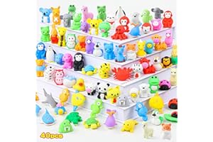 Kleeblatt 40Pcs Animal Erasers Desk Pets for Kids Assembled Eraser 3D Puzzle Erasers Classroom Prizes,Class Pets,Party Favors